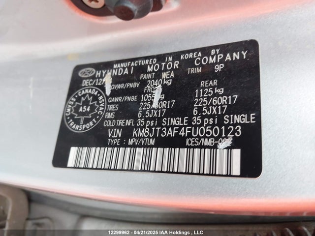 KM8JT3AF4FU050123 Hyundai dohc gdi nu