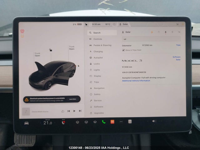 5YJ3E1EA0NF249039 Tesla MODEL 3