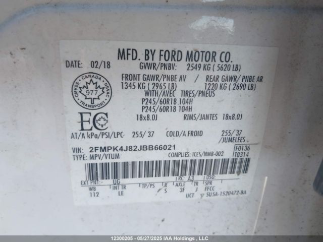 2FMPK4J82JBB66021 Ford EDGE SEL