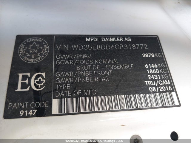 WD3BE8DD6GP318772 Mercedes-Benz 2016