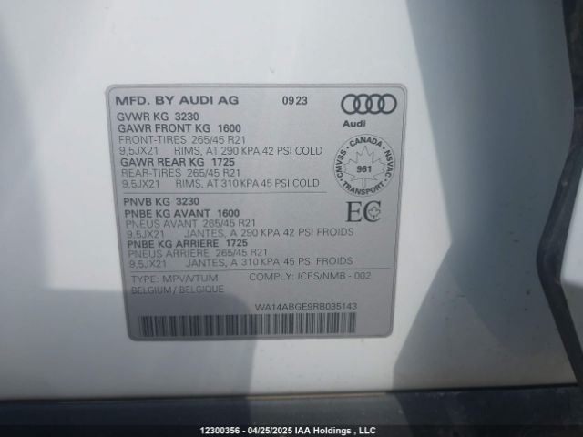 WA14ABGE9RB035143 Audi Q8 E-tron