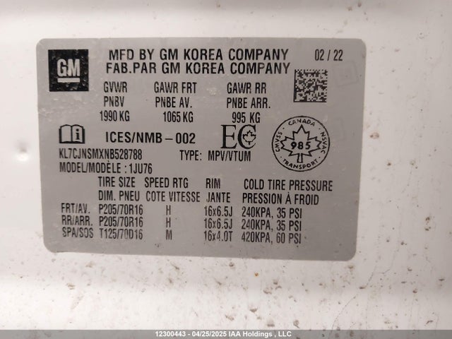 KL7CJNSMXNB528788 Chevrolet le2