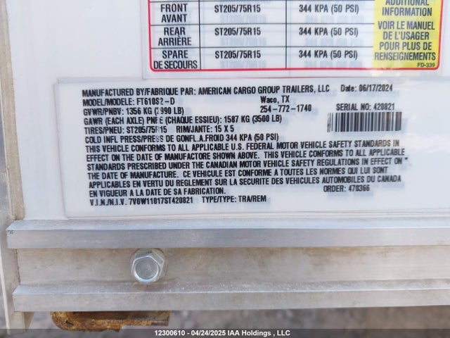 7V0W11017ST420821 American Cargo Grp Inc Trailer
