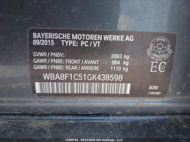 BMW 2016 2016 WBA8F1C51GK438598 Image 9