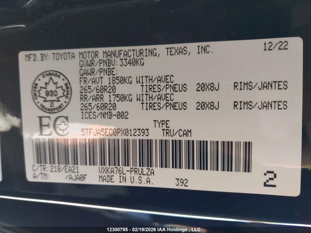 Toyota Tundra 2023 5TFJA5EC0PX012393 Image 9