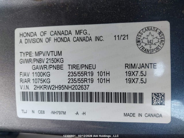 2HKRW2H95NH202637 Honda CR-V