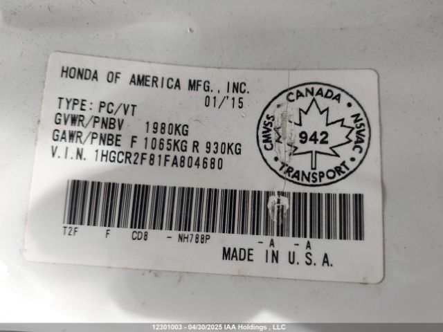 1HGCR2F81FA804680 Honda k24w1