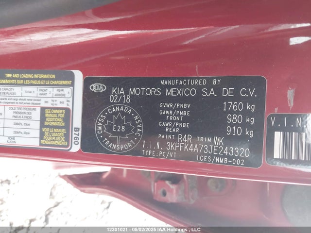 3KPFK4A73JE243320 KIA mpi nu