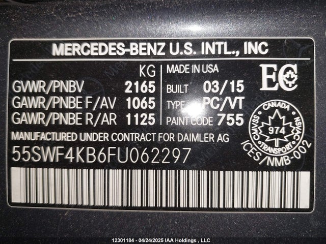 55SWF4KB6FU062297 Mercedes-Benz 2015