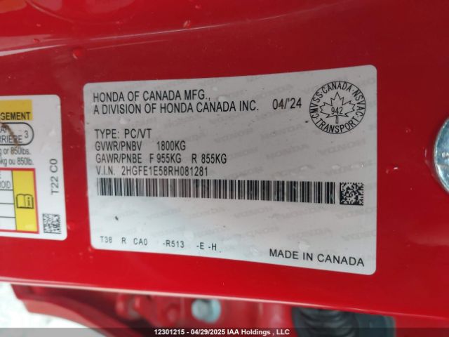 2HGFE1E58RH081281 Honda Civic Si Si