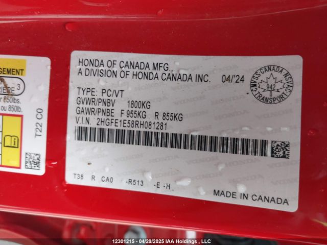 2HGFE1E58RH081281 Honda Civic Si Si