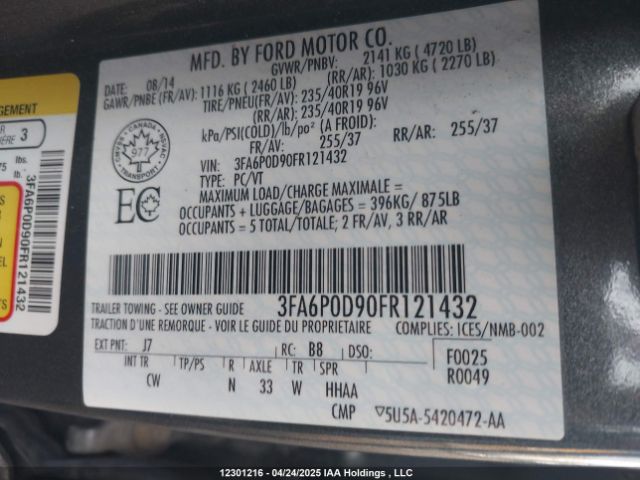 3FA6P0D90FR121432 Ford Fusion Titanium