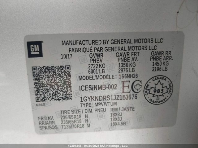 1GYKNDRS1JZ153676 Cadillac lgx - direct injection, variable valve timing, alum, gen 2