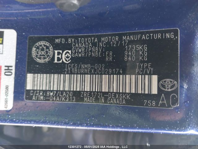 2T1BURHEXJC029174 Toyota 2zr-fe