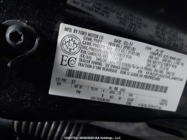 1FADP3M21HL240104 Ford 2.0l gdi