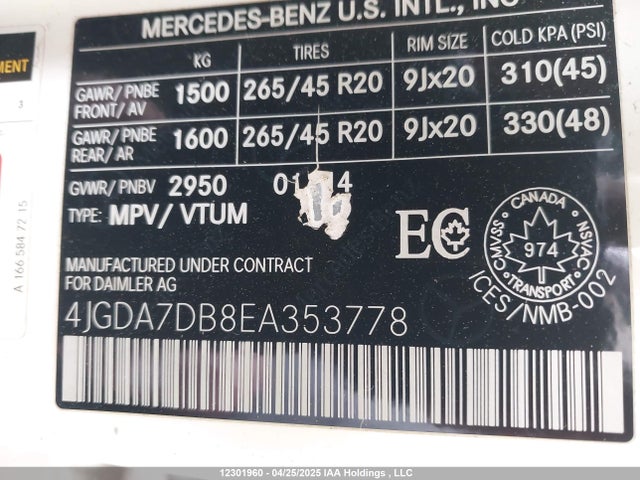 Mercedes-Benz 2014 2014 4JGDA7DB8EA353778 Image 9