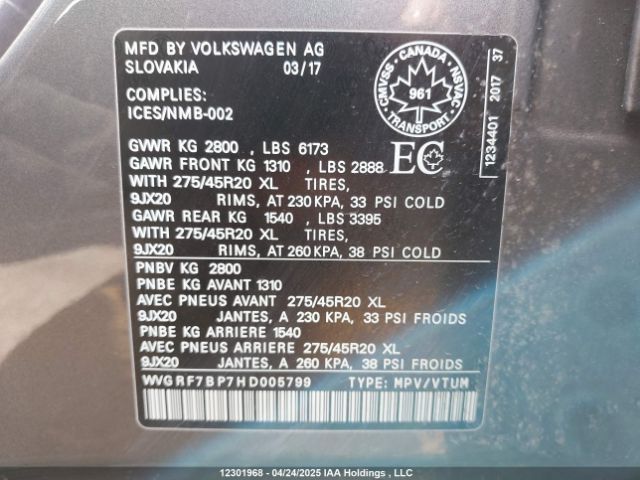 WVGRF7BP7HD005799 Volkswagen Touareg