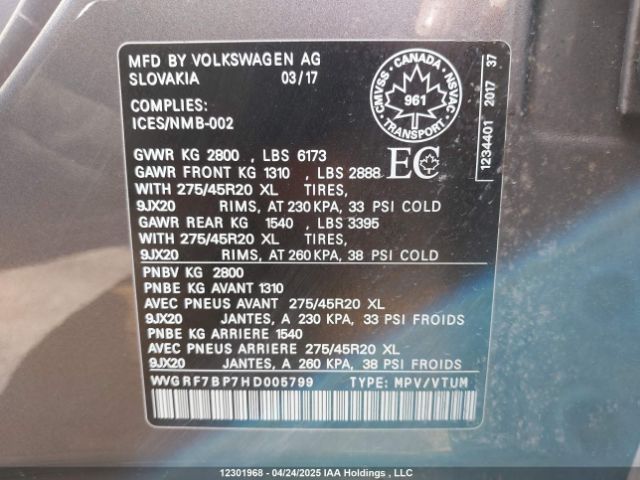 WVGRF7BP7HD005799 Volkswagen Touareg