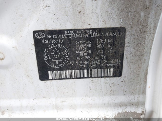 Hyundai dohc mpi nu 2016 5NPDH4AE7GH660514 Image 9
