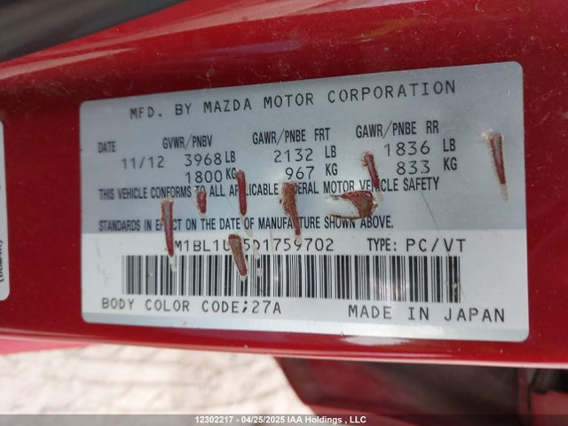 Aukcja sprzedaży 2013 Mazda Mazda3 Gx, vin: JM1BL1UF5D1759702, numer aukcji: 12302217