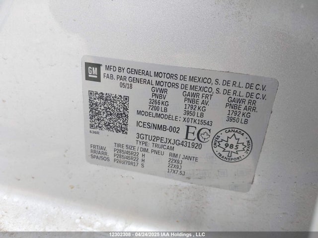 3GTU2PEJXJG431920 GMC l86 - sidi: spark ignited direct injection, vvt: variable valve timing, afm, e85 max, alum
