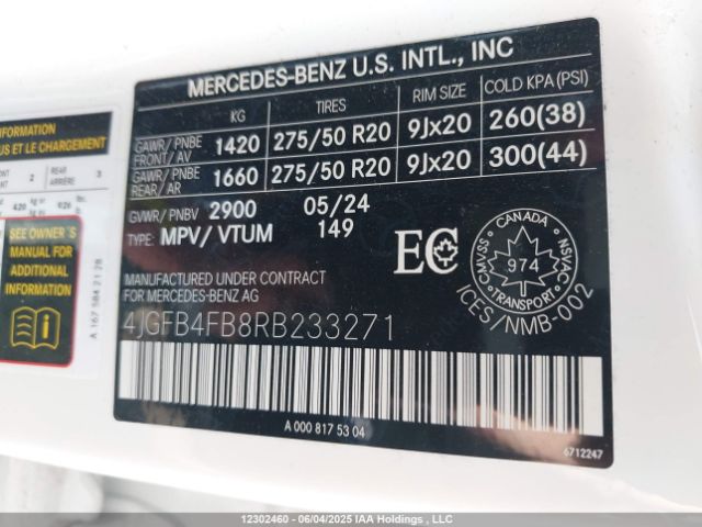4JGFB4FB8RB233271 Mercedes-Benz m264