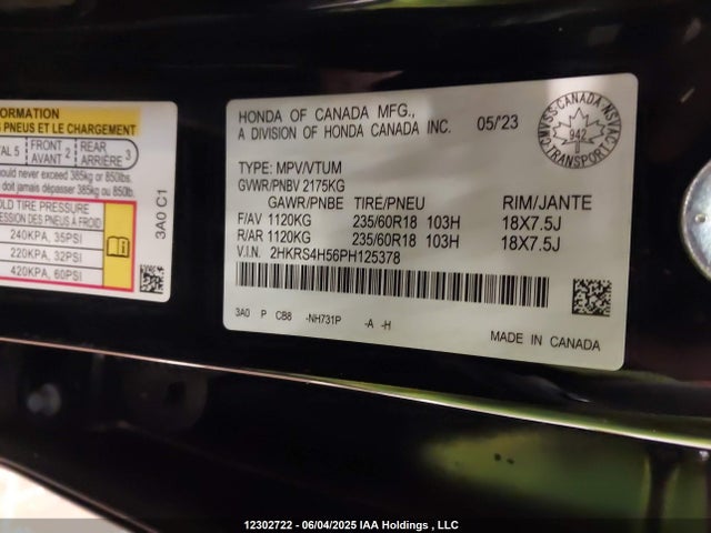 2HKRS4H56PH125378 Honda l15be