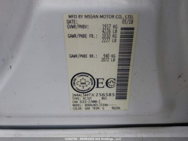 1N4AL3AP7JC256585 Nissan Altima 2.5/s/sv/sl/sr