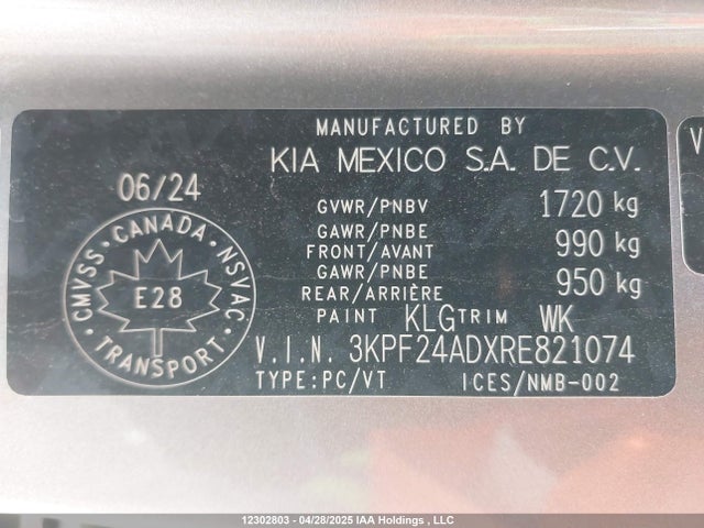 3KPF24ADXRE821074 KIA mpi nu