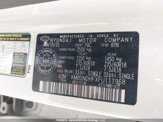 KM8SNDHFXFU111968 Hyundai dohc gdi lambda ii