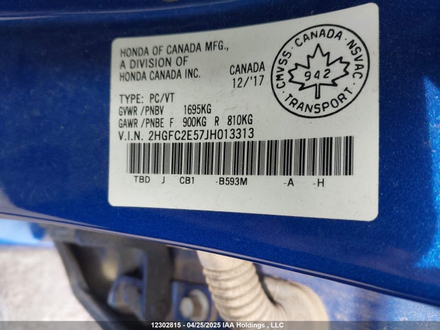 2HGFC2E57JH013313 Honda k20c2
