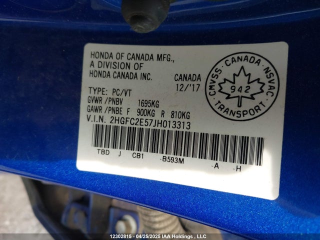 2HGFC2E57JH013313 Honda k20c2