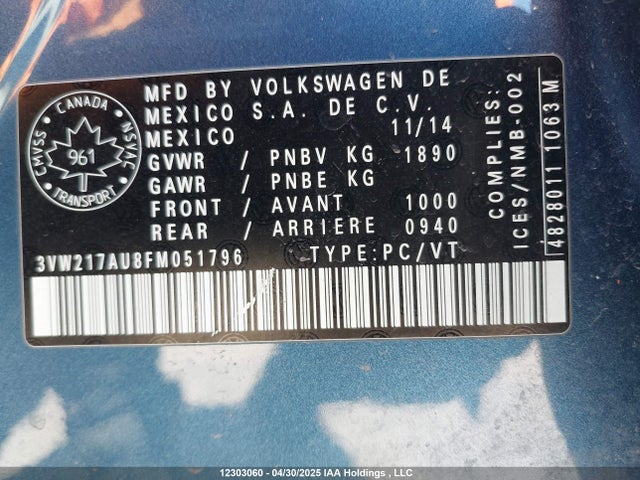 3VW217AU8FM051796 Volkswagen 2015