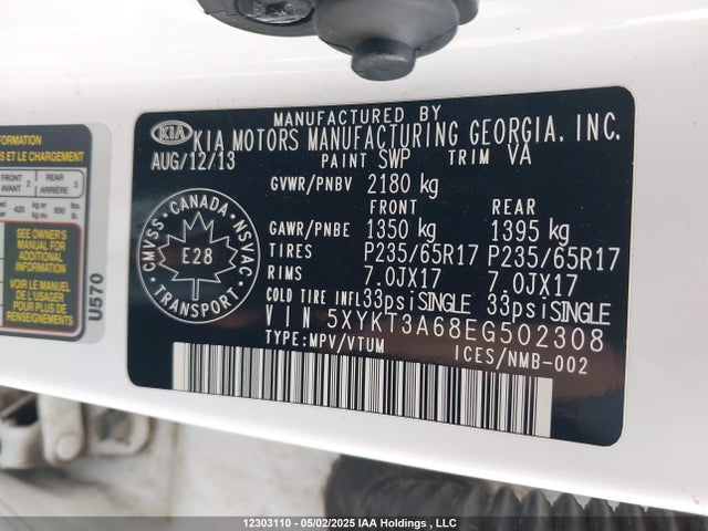 5XYKT3A68EG502308 KIA SORENTO LX