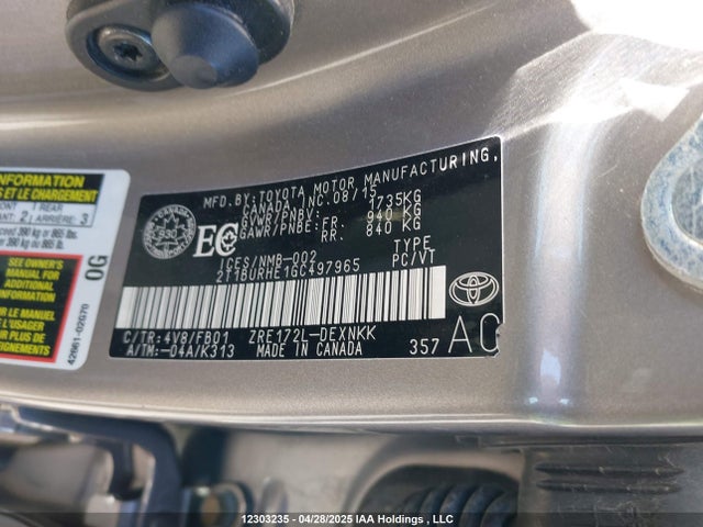 Toyota 2zr-fe 2016 2T1BURHE1GC497965 Image 9
