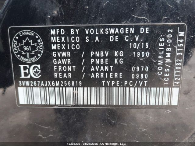 3VW267AJXGM256819 Volkswagen 2016
