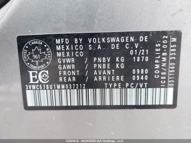 3VWC57BU1MM037212 Volkswagen tsi
