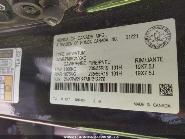 2HKRW2H97MH212276 Honda l15be