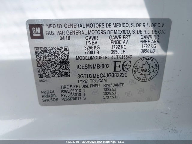 3GTU2MEC4JG382231 GMC l83 -spark ignited direct injection, variable valve timing, afm, e85 max, alum