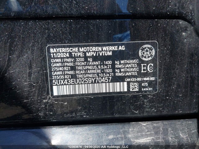 5UX43EU02S9Y70457 BMW X5