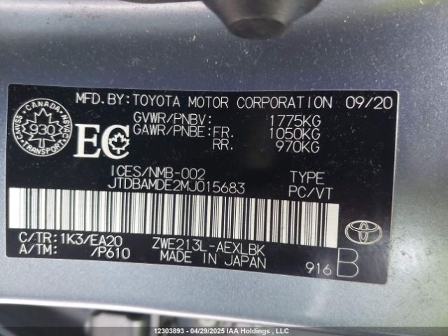 JTDBAMDE2MJ015683 Toyota Corolla