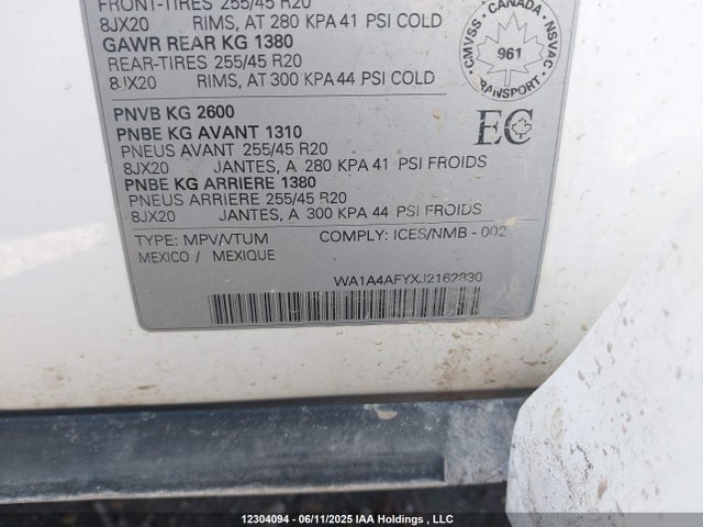 WA1A4AFYXJ2162830 Audi SQ5