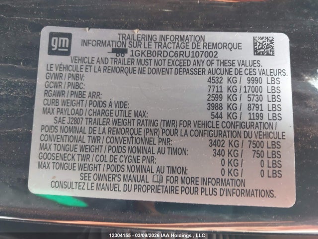 12304155 :رقم المزاد ، 1GKB0RDC6RU107002 vin ، 2024 Gmc Hummer Suv 3x مزاد بيع