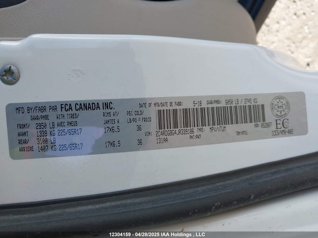 2C4RDGBG4JR339186 Dodge Grand Caravan