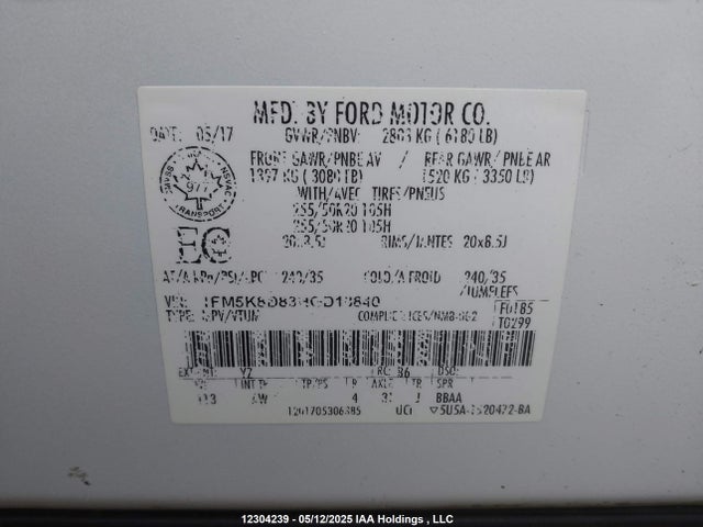 Ford 3.5l ti-vct 2017 1FM5K8D83HGD18840 Image 9