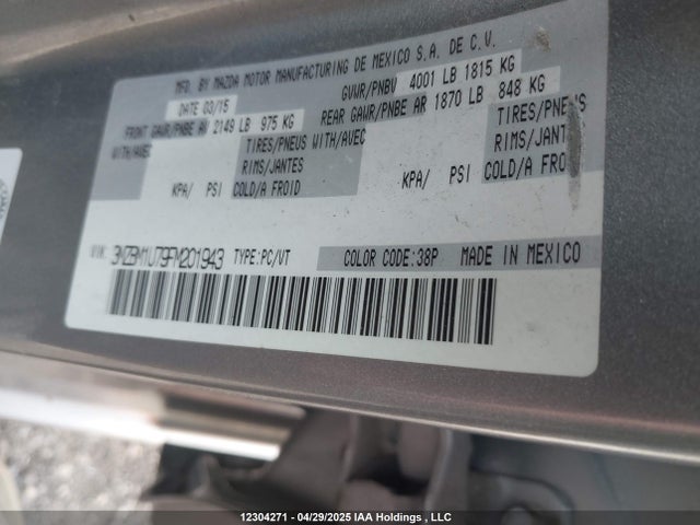 3MZBM1U79FM201943 Mazda pe