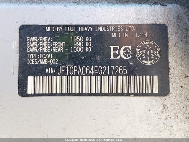 JF1GPAC64FG217265 Subaru 2.0l na