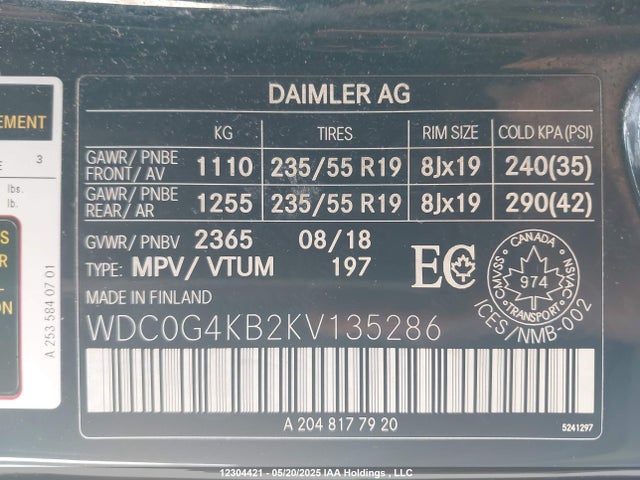 WDC0G4KB2KV135286 Mercedes-Benz m274