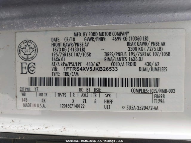 1FTRS4XV5JKB26533 Ford 2018