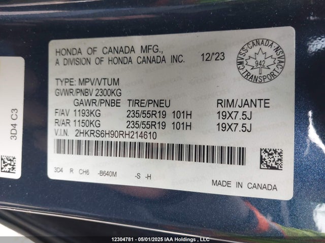 2HKRS6H90RH214610 Honda lfc3